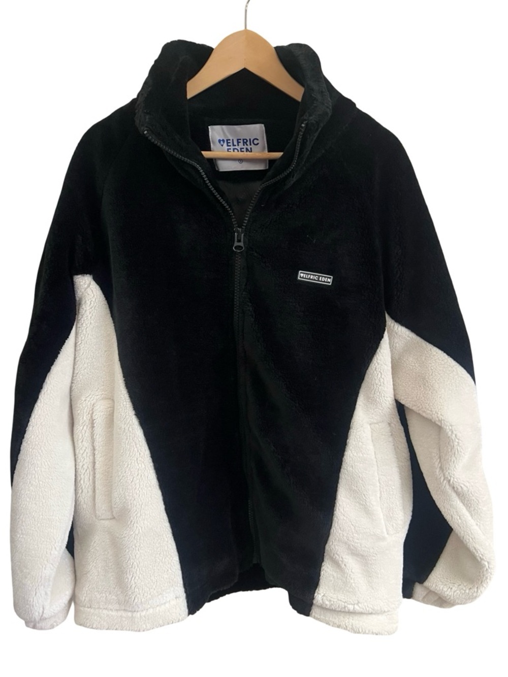 Aelfric Eden Colorblock Sherpa Faux Fur Oversized Teddy Fuzzy Cozy Coat Sz S